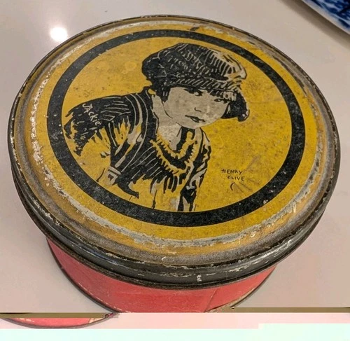 Antique 1920s Jackie Coogan Tin 5" Henry Clive Mavis Dusting Powder Silent Film