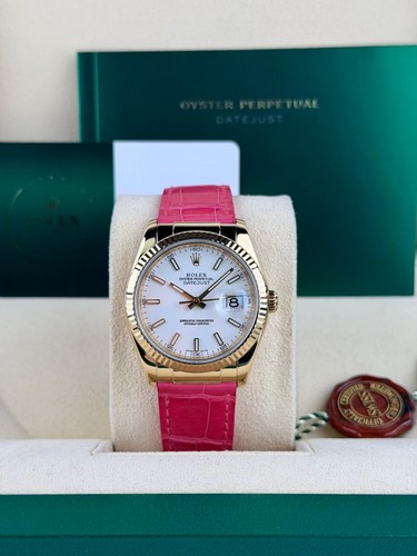 Rolex Datejust 36mm White Index Fluted Alligator Preowned Watc...