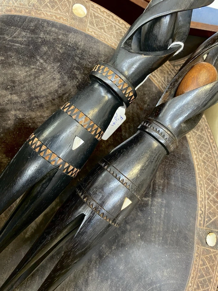 Vintage Fiji Tonga Carved Wooden Bowl Frigate Bird Turtle Cannibal Fork Club Lot - image 2 of 4