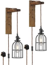 Wood Wall Sconce ,Farmhouse Wall Lights for Bedroom with On/Off Switch Plug