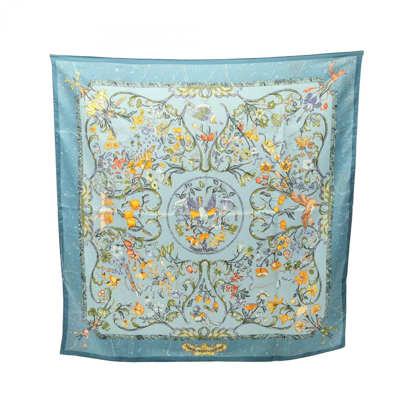 HERMES Carre90 PIERRES d' ORIENT Scarf Silk Green Multicolor Used Women