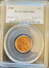 1908 Indian Cent PCGS MS 63