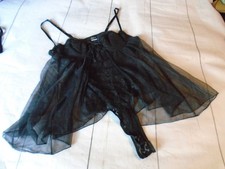 Sheer Black Chiffon Vintage FREDERICK'S of HOLLYWOOD Lingerie Bodysuit Teddy M
