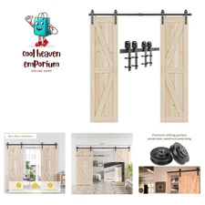 12 FT Double Sliding Barn Door Hardware Track Kit, Wood Slab Use, for Garage,...