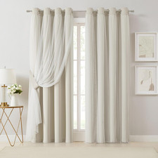 Beige 80 Blackout Curtains with Sheer Overlay, 95" Thermal Insulated Panels