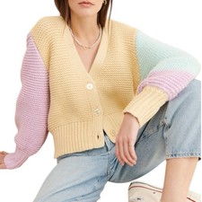 For Love  Lemons NWT Women's ColorBlock Kerry Cardigan Sz L