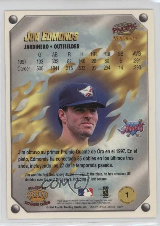 1998 Pacific Invincible Gems of the Diamond Jim Edmonds #1 - Image 2 of 2