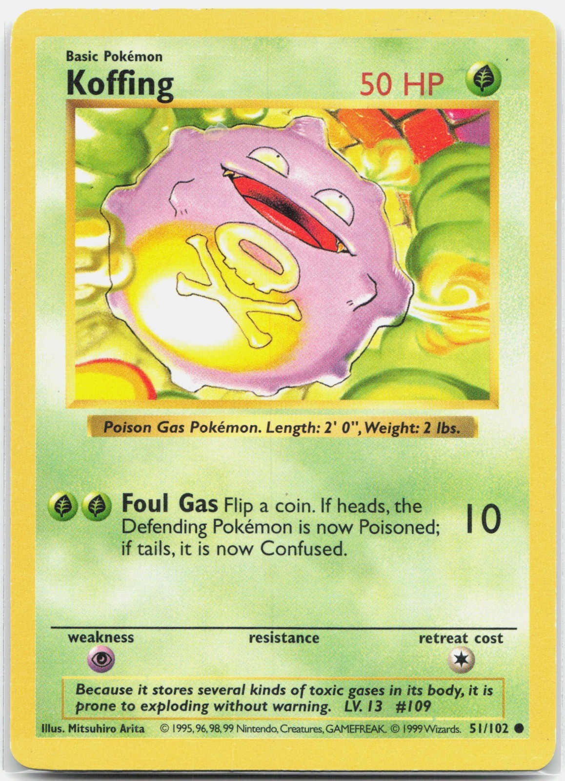 Koffing Common Base Set (Shadowless) BSS Grass Unlimited 051/102 1999 HP