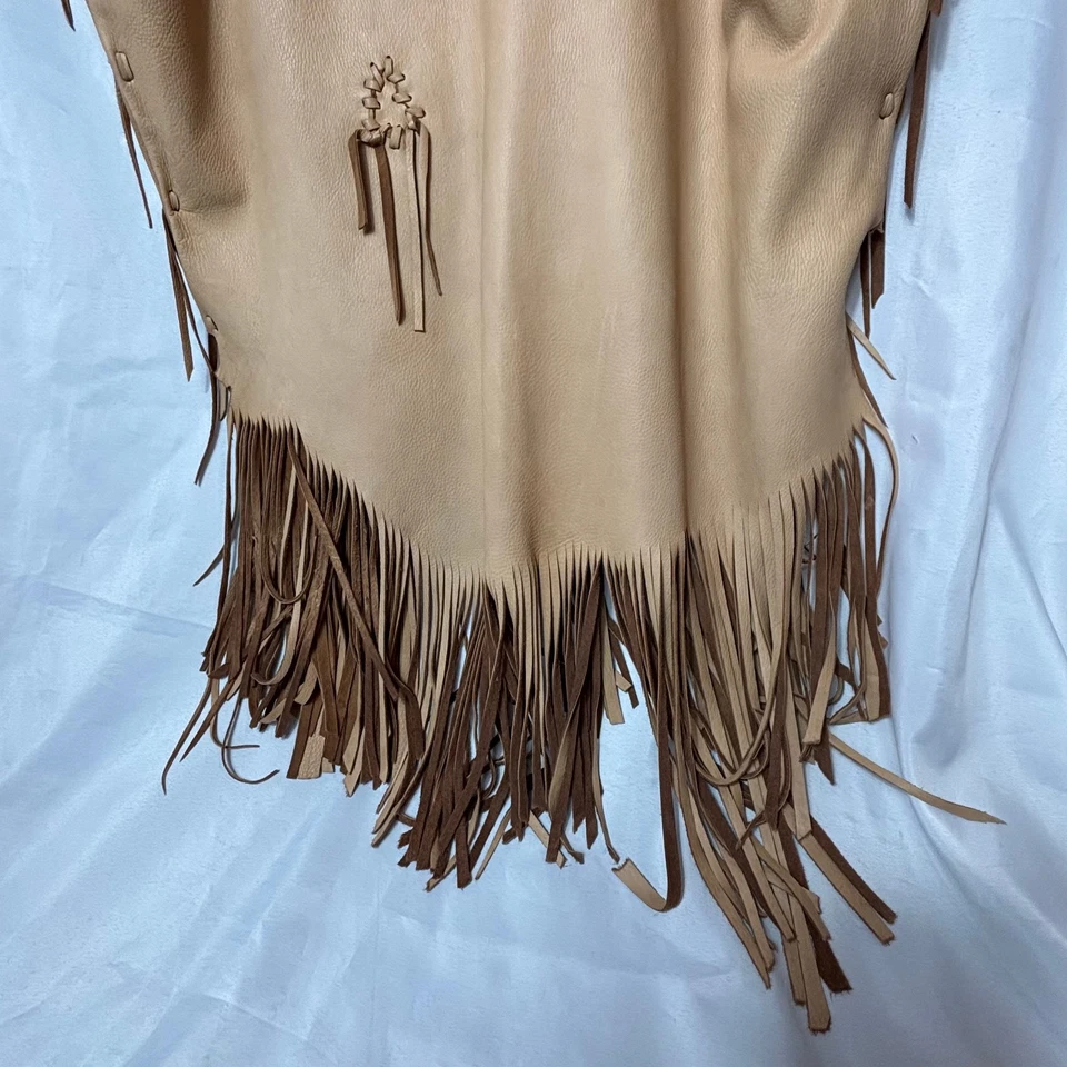 Chaleco de Cuero Original Azul Gorro Rosa Flecos Turquesa Cuentas Boho Western Foto 3 de 4