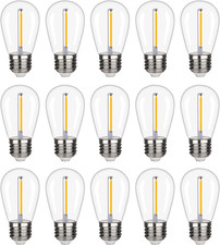 15 Pack S14 LED String Light Bulbs, 1W Shatterproof  Waterproof Outdoor Indoor