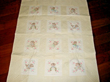 Handmade Baby Quilt Quilted w/ Needlepoint Bears 42"x54" NEW NEVER USED - READ