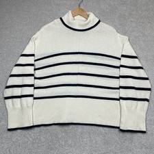 Crew Clothing Company Jumper Turtleneck Roll Neck Cream Navy Stripy Women’s Uk16