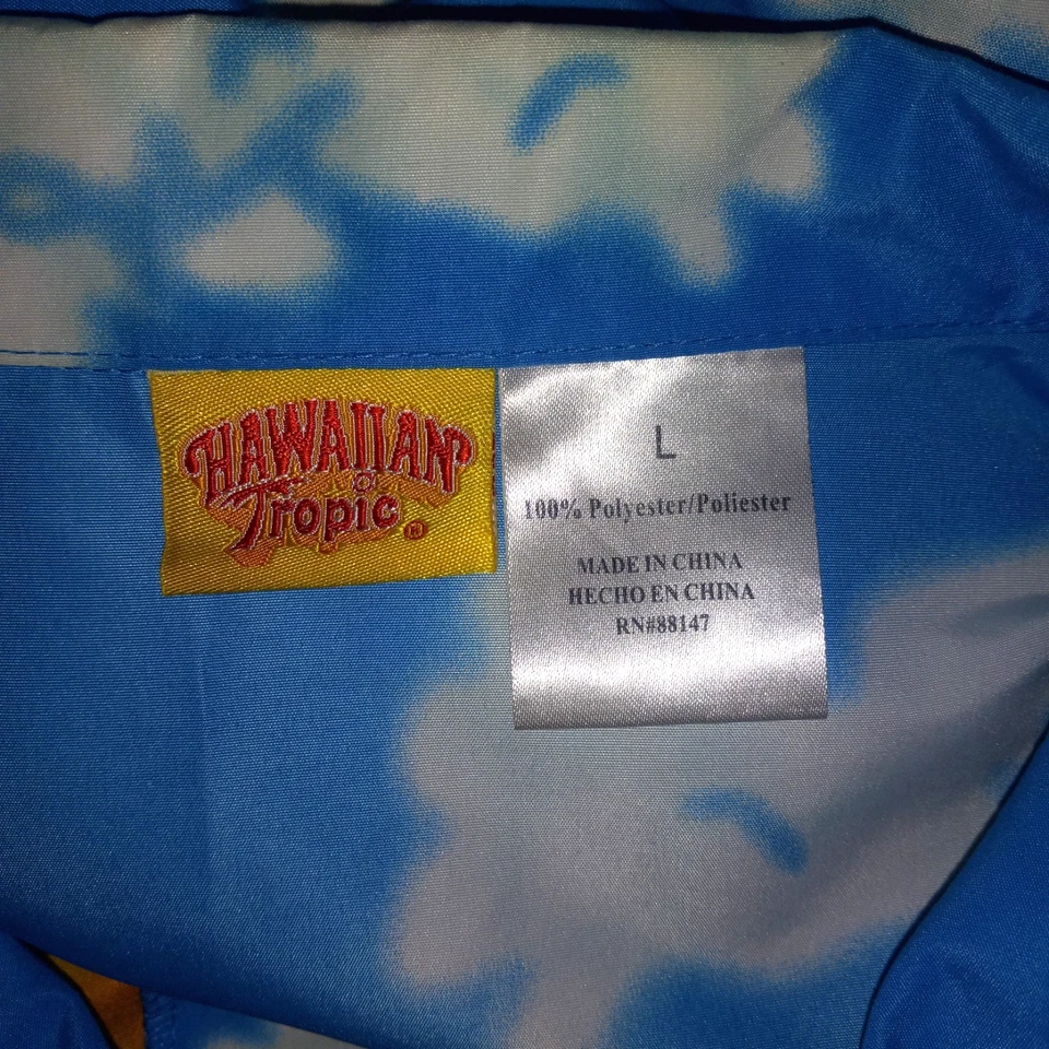 Hawaiian Tropic Beach Wear Tanning Lotion Suntan Yellow Button Down Size L - Image 4 of 4