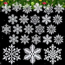 24 Pieces Large White Snowflake Ornaments 12 Inches Plastic Christmas Snowfla...