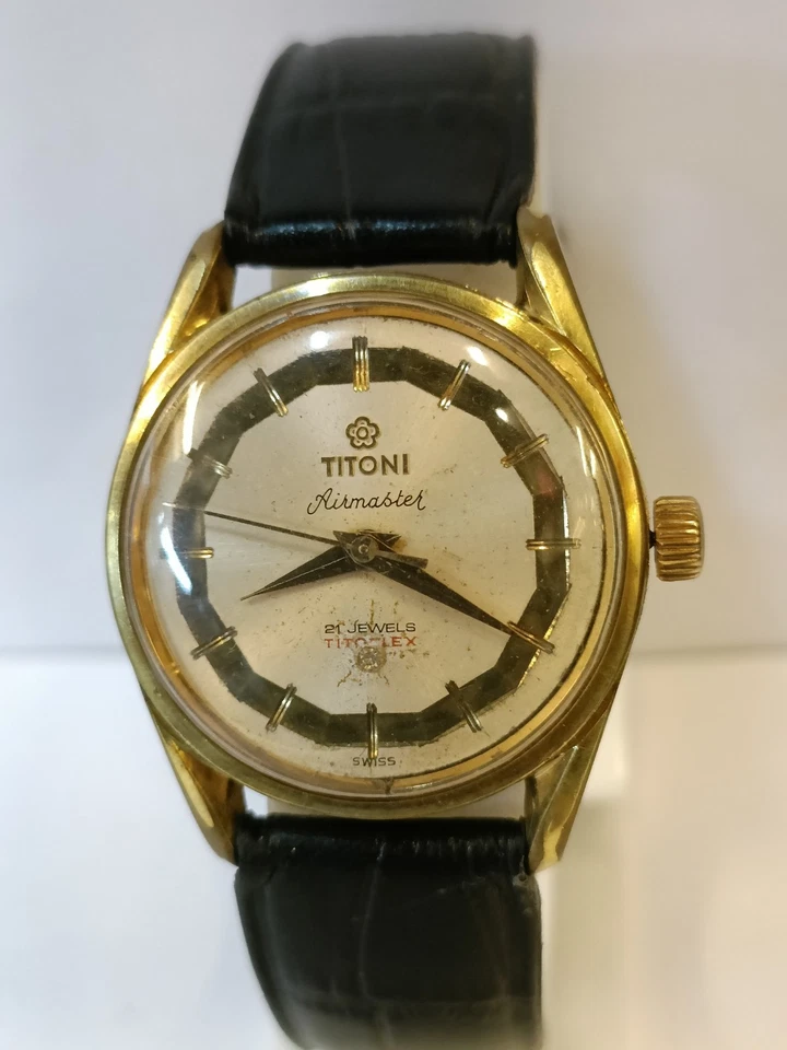 TITONI AIRMASTER CUERDA PÁTINA ESFERA BLANCA 303-305 SUIZO HOMBRE ESTADO DE FUNCIONAMIENTO Foto 2 de 4