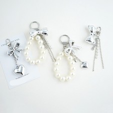 Keychain 3D Bow Design with Beaded Tassel Chain for Car Bag Accessories