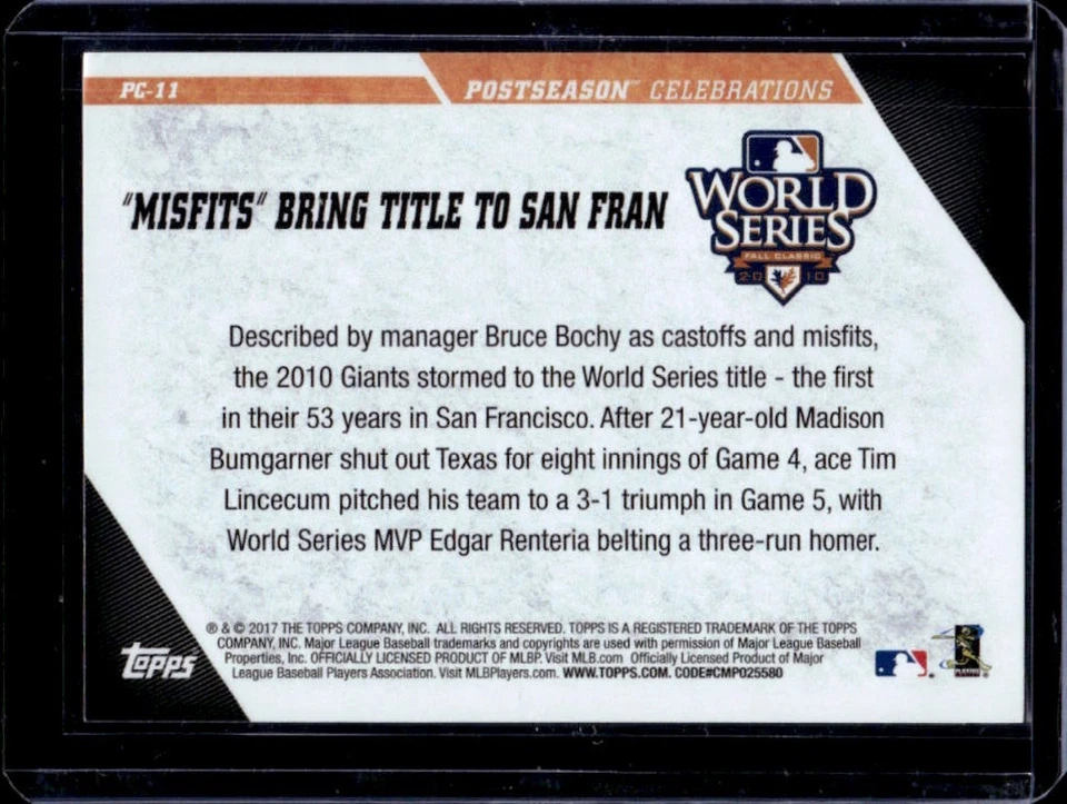 2017 Topps Update San Francisco Giants Postseason Celebrations #PC-11 - Image 2 of 2