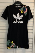 Adidas HER Studio London Floral Logo T-Shirt Dress Black Short Sleeve M