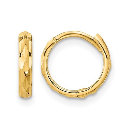 14 Karat Gelbgold Creolen mit Scharnier und Diamantschliff 0,72 gm L-10,22 mm, B-10,7 mm