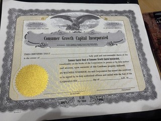 Vintage UNUSED Consumer Growth Capital Inc. Common Stock Certificate