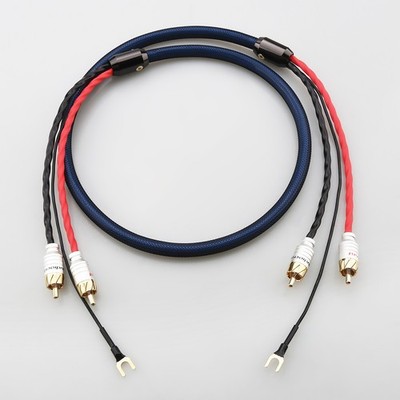 Silver Plated Turntable Cable Dual Gold RCA Spade Ground Wire RCA Audio Cable