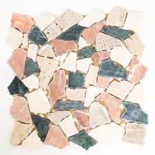 Mosaik Bruch Marmor Naturstein creme beige rot grün Polygonal Random Sprtzsch...