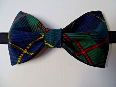 Handmade Men's Blackwatch Plaid Bow Tie Navy,Green Adjustable Wedding,Gift 4 Him