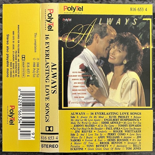 Cinta de casete de audio Always 16 Everlasting Love Songs 1988 varios artistas Canadá - Imagen 3 de 3
