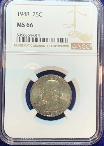 1948-P Silver Washington Quarter NGC MS 66. From Original US Mint Set!