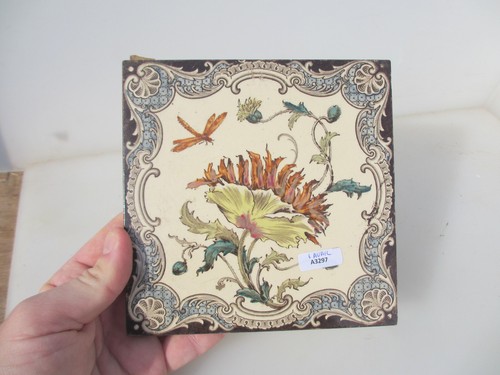 Antique Ceramic Tile Old Floral Flowers Victorian Art Nouveau Vintage Leaf - Picture 10 of 22