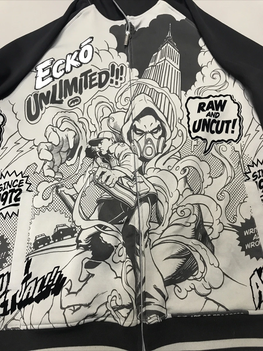 Mark Ecko Unltd Raw and Uncut design rare graphics Art In Progress Large  Zip Up | eBay