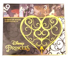 NEW Women's Disney Princess 12 Days Of Socks Christmas Advent Calendar Size 4-10