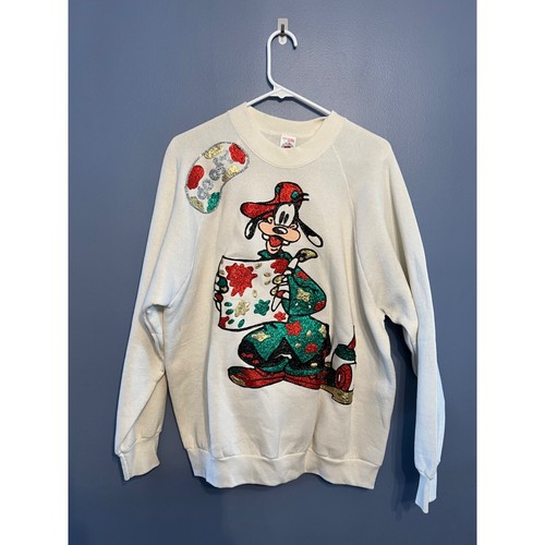 VTG Women's Homemade Glitter Christmas Disney Goofy Sweatshirt Size Large