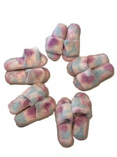 BEARPAW Faux Fur Slide-Rainbow Woman  s Tie Dye Size US 8 38-39Fuzzy Slippers New