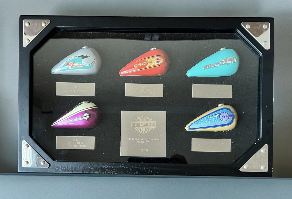 Harley Davidson 2005 Mini Gas Tank Ornament Set Of 5 Shadow Box