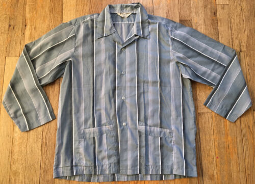 VTG 90s Tommy Hilfiger Button Up Camp Shirt Bowling Loop Collar Navy Blue  Mens L