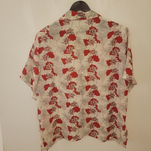 Vintage Womens Blouse Shirt Top Size 22 Red White Floral Smart Work Leaf Print - Picture 3 of 6