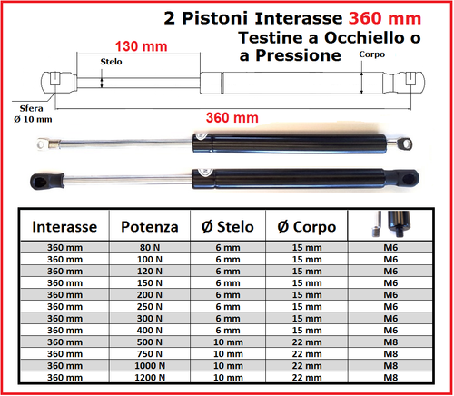 Trombone A Pistoni PISTONE A GAS Interasse 280 Mm Fissaggio Occhiello 8,2 O Pistoni Idraulici - Foto 9