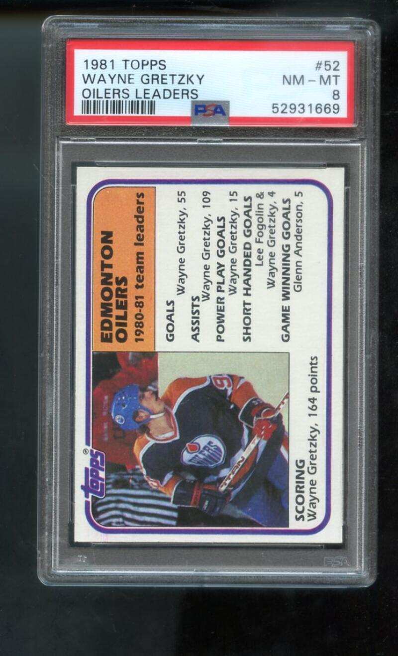 1981-82 Topps #52 Wayne Gretzky Edmonton Oilers Team Leaders PSA 8 Graded Card