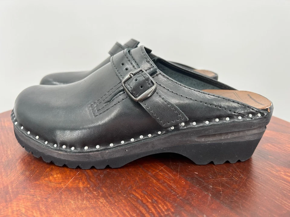 Troentorp Классические Шведские Сабо Mules Кожаные Слипоны с Пряжкой Черные Размер 38 - Изображение 3 из 4