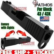 PATMOS Arms JUDAH slide + SIGHTS for GL0CK 43 43X  Stainless Black Nitride 9mm