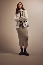 Lts Tall Womens White Faux Leather Teddy Zip Jacket