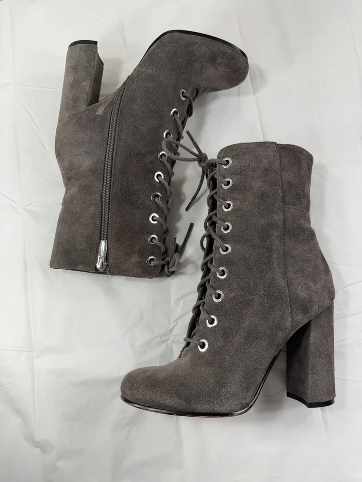 Botas de abuela Vince Camuto Tiesha gris gamuza tacón bloque cremallera lateral media pantorrilla talla 8 Foto 3 de 4