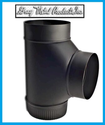 GRAY METALS 5'' x 5'' x 5'' STOVE PIPE ASSEMBLED TEE 24 Gauge Single Wall BLACK