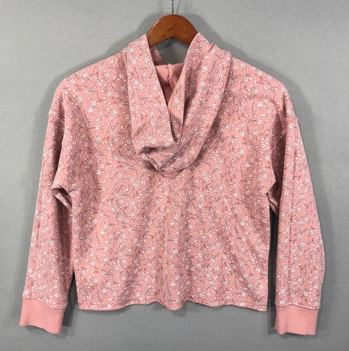 Old Navy Sweatshirt Girl's Large (10-12) Pink Floral Pullover Hoodie Long Sleeve - Picture 2 of 11