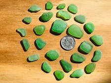 Lot of 26 VARIOUS GREENS Genuine Surf Tumbled Sea Beach Glass Medium-Teeny