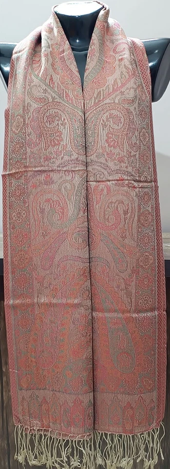 Traditional Kashmir Wool Shawl Silk Jamawar Stole Boho Chic Style Gift for Her - Image 3 of 4