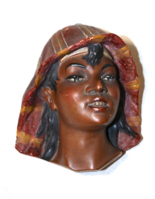 antique painted plaster black Americana lady Nubian relief wall sculpture figure