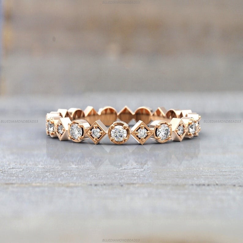 Bridal Eternity Moissanite Engagement Ring in 14k Rose Gold Jewelry