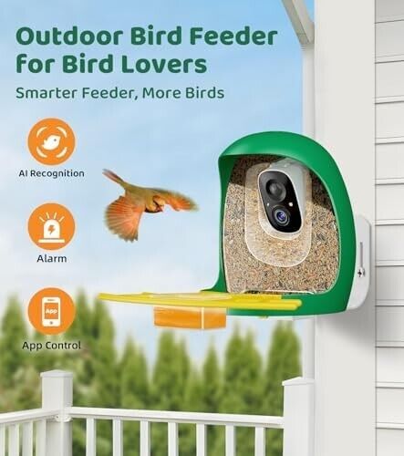 NEW HIXX Bird Feeder - Camera Solar Power, AI Identify, Arrival Alerts - Green - Picture 3 of 8